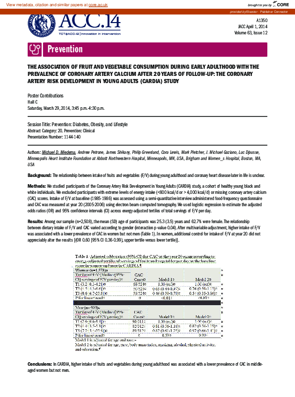 (PDF) The Association of Fruit and Vegetable Consumption During Early ...
