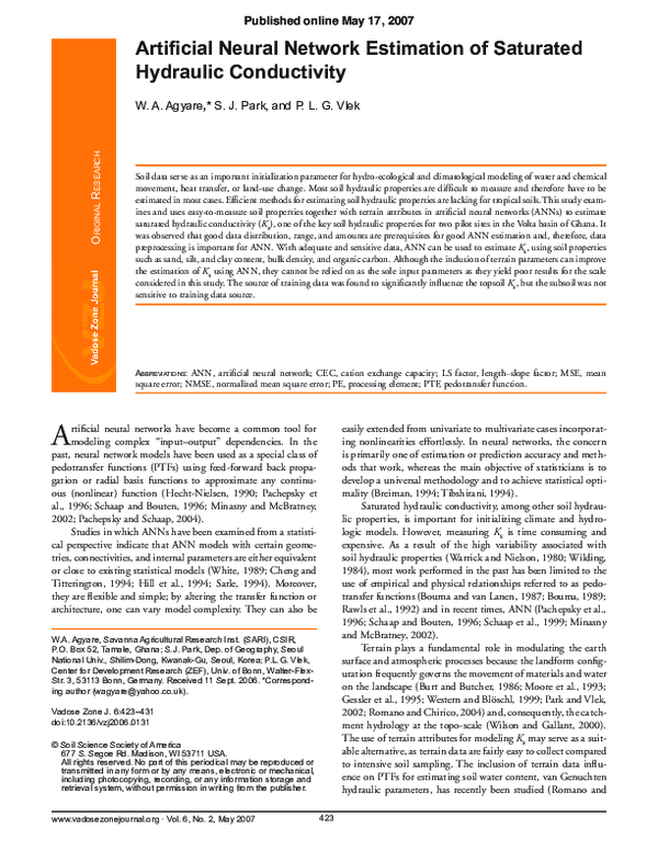 (PDF) Artificial Neural Network Estimation of Saturated Hydraulic ...