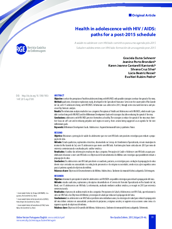 (PDF) Health in adolescence with HIV / AIDS: paths for a post-2015 schedule