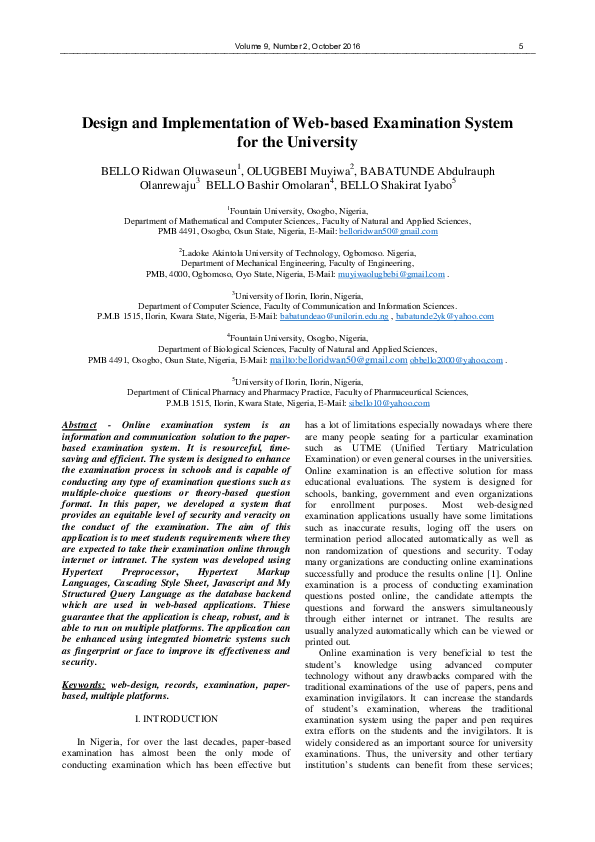 (PDF) Design and Implementation of Web-based Examination System for the ...