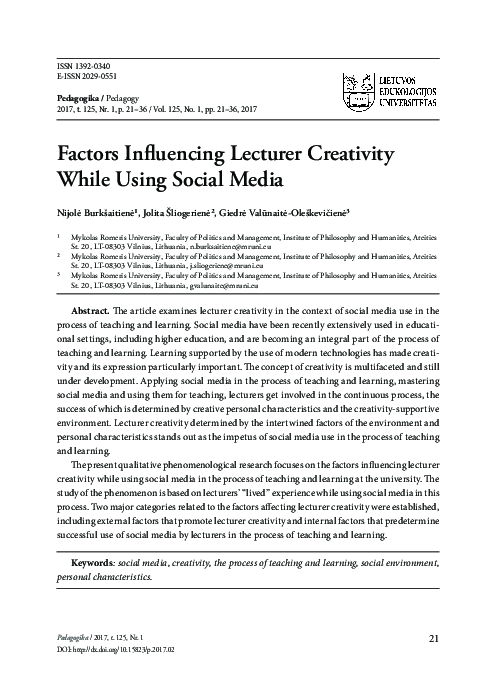 (PDF) Factors Influencing Lecturer Creativity While Using Social Media