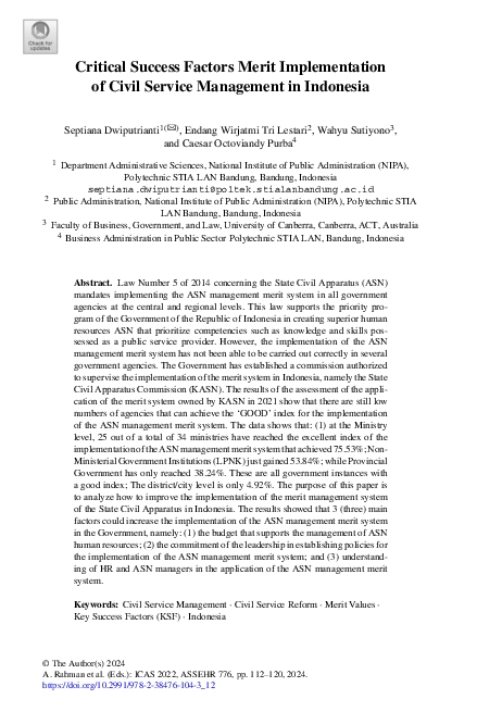 (PDF) Critical Success Factors Merit Implementation of Civil Service ...