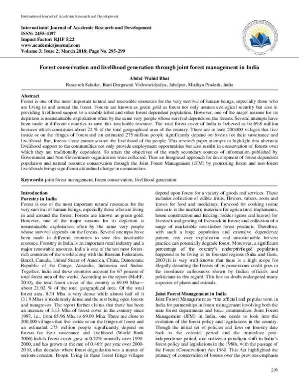 (PDF) Forest conservation and livelihood generation through joint ...
