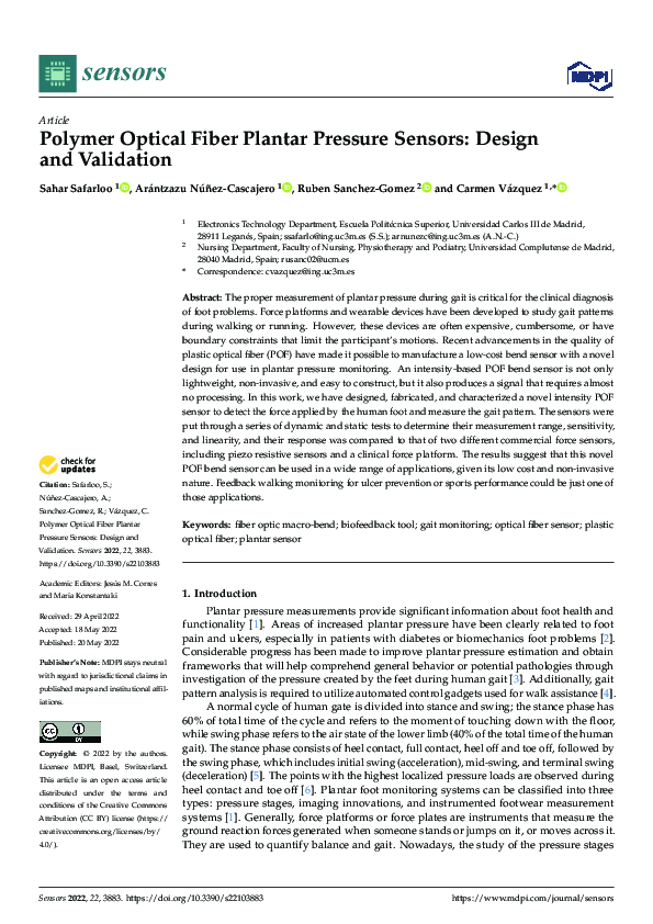 (PDF) Polymer Optical Fiber Plantar Pressure Sensors: Design and Validation