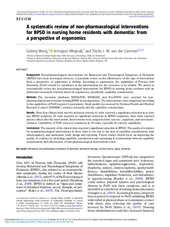 (PDF) A systematic review of non-pharmacological interventions for BPSD ...