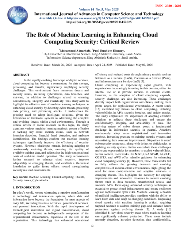 (PDF) The Role of Machine Learning in Enhancing Cloud Computing ...