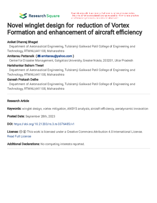 (PDF) Novel winglet design for reduction of Vortex Formation and ...