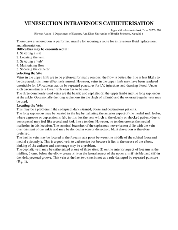 (PDF) Venesection intravenous catheterisation