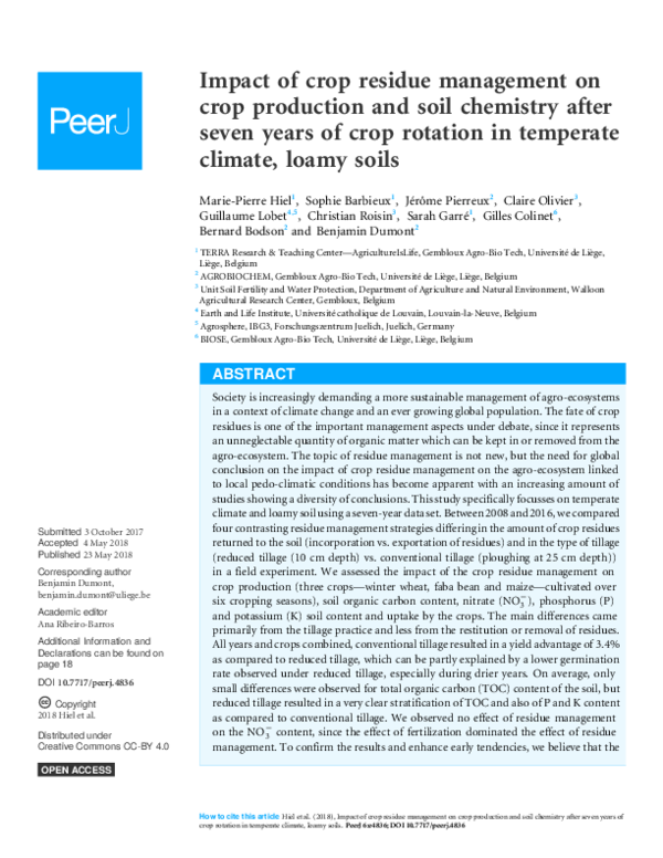 (PDF) Impact of crop residue management on crop production and soil ...