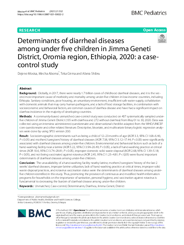 (PDF) Determinants of diarrheal diseases among under five children in ...