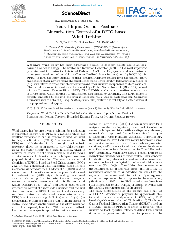 (PDF) Neural Input Output Feedback Linearization Control of a DFIG ...