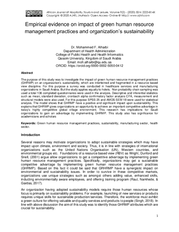 (PDF) Empirical evidence on impact of green human resource management ...