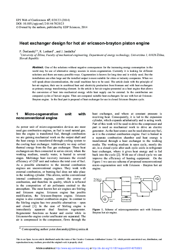 (PDF) Heat exchanger design for hot air ericsson-brayton piston engine