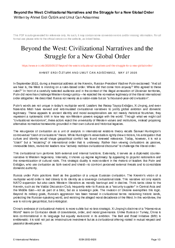 (PDF) Beyond the West: Civilizational Narratives and the Struggle for a ...