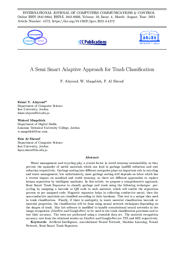 (PDF) A Semi Smart Adaptive Approach for Trash Classification
