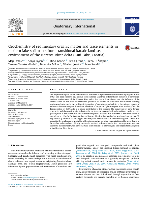 (PDF) Geochemistry of sedimentary organic matter and trace elements in ...