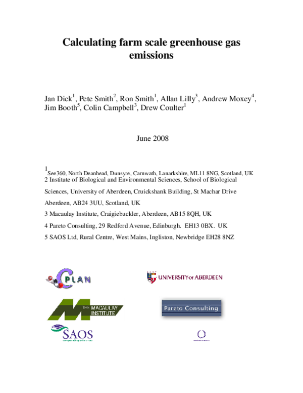 (PDF) Calculating farm scale greenhouse gas emissions