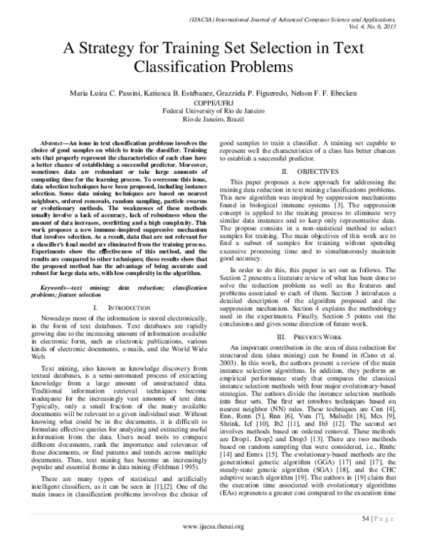 (PDF) A Strategy for Training Set Selection in Text Classification Problems
