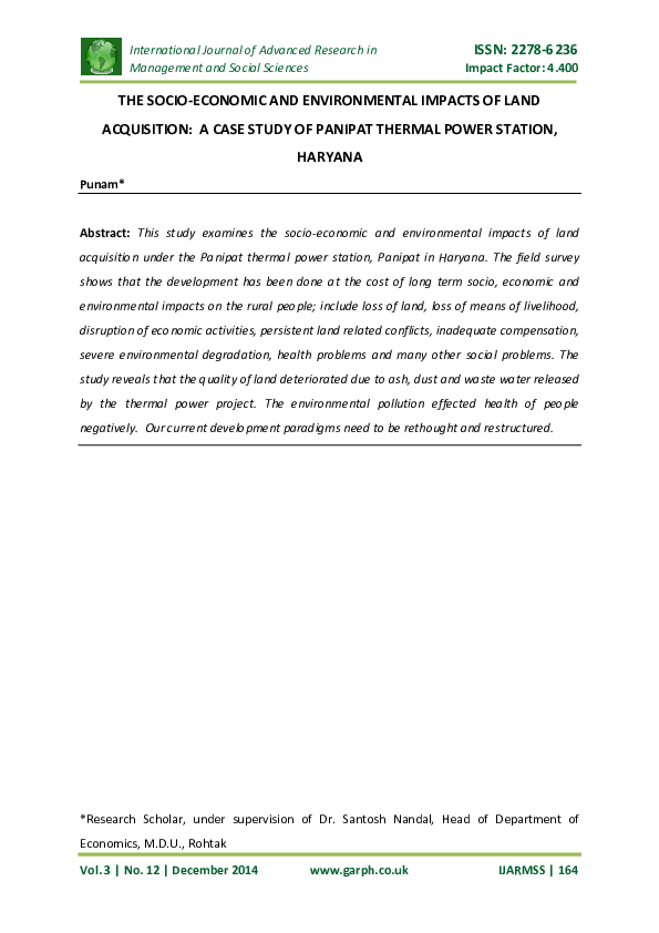 (PDF) The Socio-Economic and Environmental Impacts of Large Scale Land ...