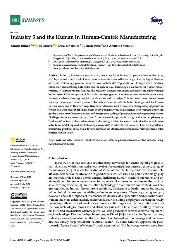 (PDF) Industry 5 and the Human in Human-Centric Manufacturing