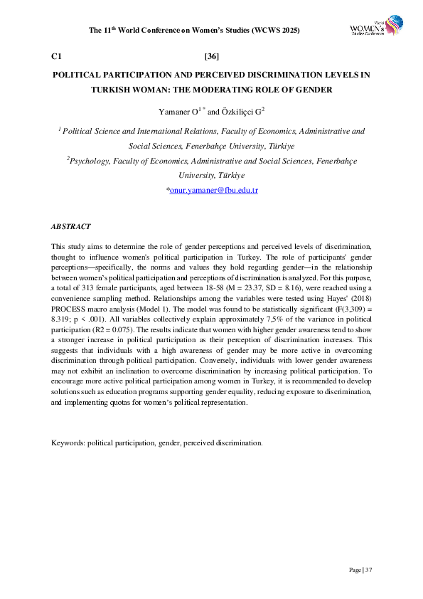 (PDF) POLITICAL PARTICIPATION AND PERCEIVED DISCRIMINATION LEVELS IN ...