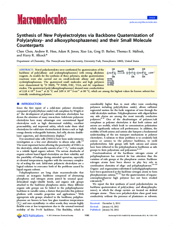 (PDF) Synthesis of New Polyelectrolytes via Backbone Quaternization of ...