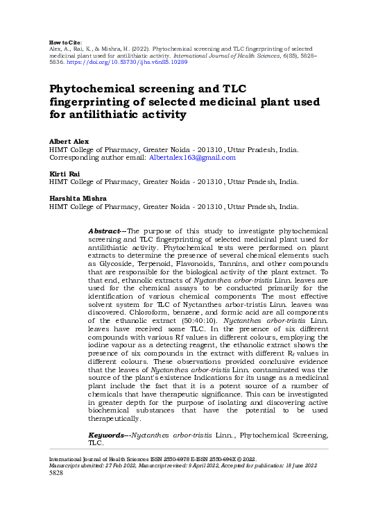 (PDF) Phytochemical screening and TLC fingerprinting of selected ...
