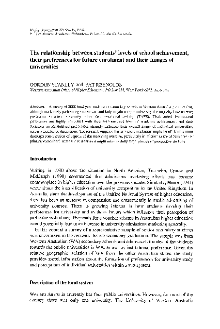 (PDF) The relationship between students' levels of school achievement ...
