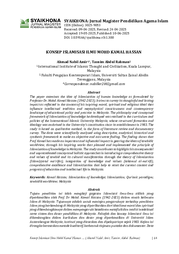 (PDF) SYAIKHONA: Jurnal Magister Pendidikan Agama Islam