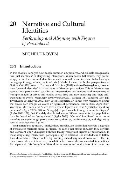 (PDF) Narrative and Cultural Identities Performing and Aligning with ...