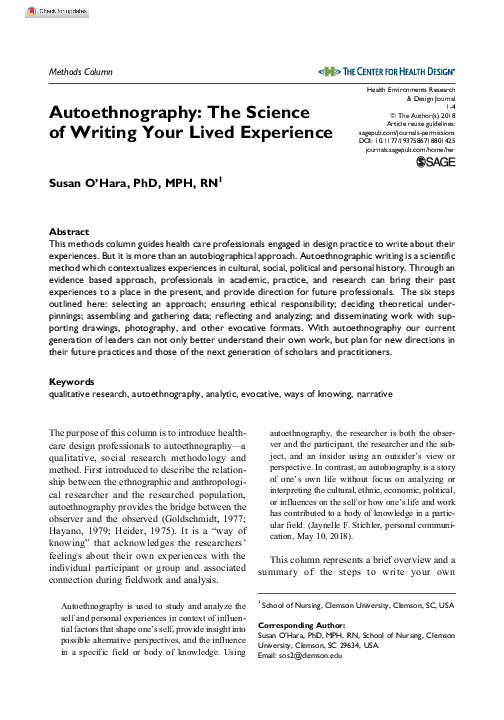 (PDF) Autoethnography: The Science of Writing Your Lived Experience