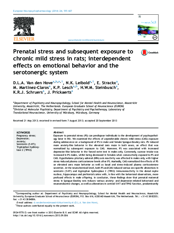 (PDF) Prenatal stress and subsequent exposure to chronic mild stress in ...