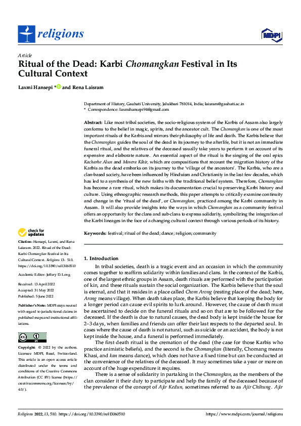 (PDF) Ritual of the Dead: Karbi Chomangkan Festival in Its Cultural Context