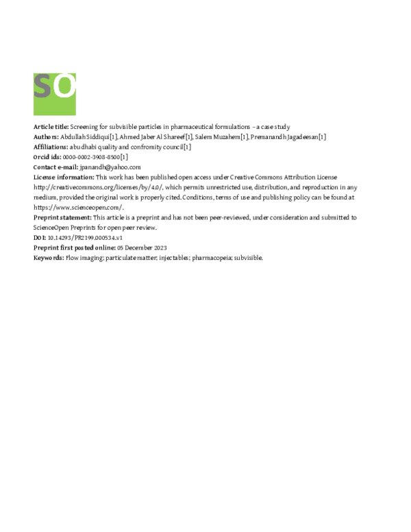 (PDF) Screening for subvisible particles in pharmaceutical formulations ...