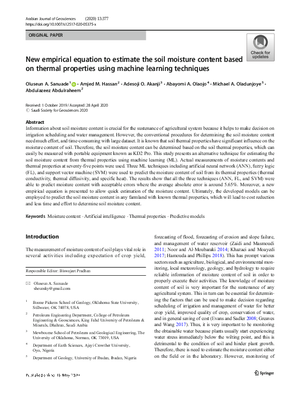 (PDF) New empirical equation to estimate the soil moisture content ...