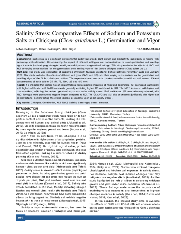 (PDF) Salinity Stress: Comparative Effects of Sodium and Potassium ...