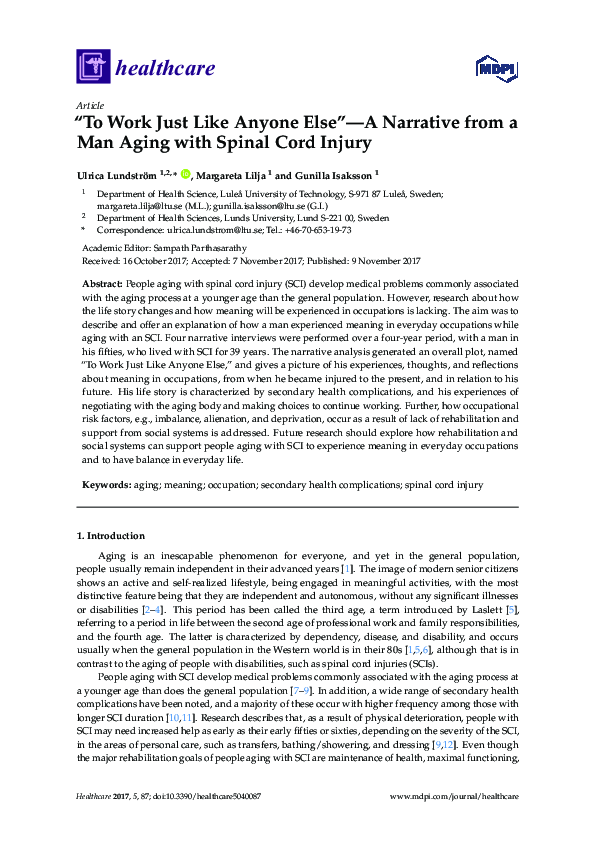 (PDF) “To Work Just Like Anyone Else”—A Narrative from a Man Aging with ...