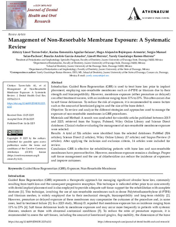 (PDF) Management of Non-Resorbable Membrane Exposure: A Systematic Review