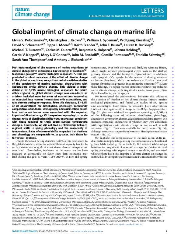 (PDF) Global imprint of climate change on marine life