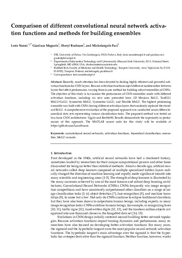 (PDF) Comparison of Different Convolutional Neural Network Activation ...