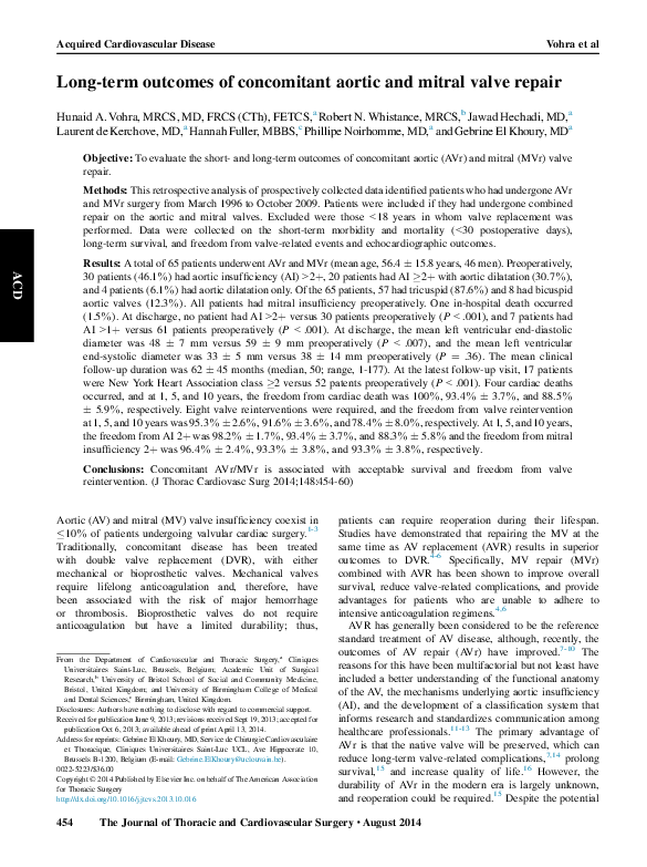 (PDF) Long-term outcomes of concomitant aortic and mitral valve repair