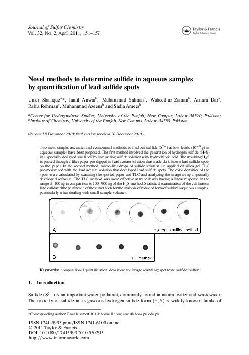 (PDF) Novel methods to determine sulfide in aqueous samples by ...
