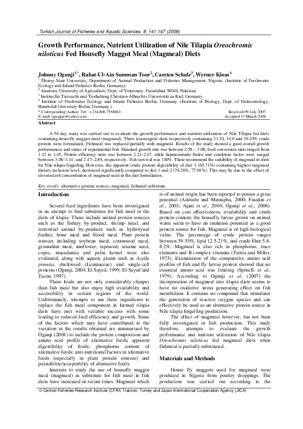 (PDF) Growth performance, nutrient utilization of Nile Tilapia ...