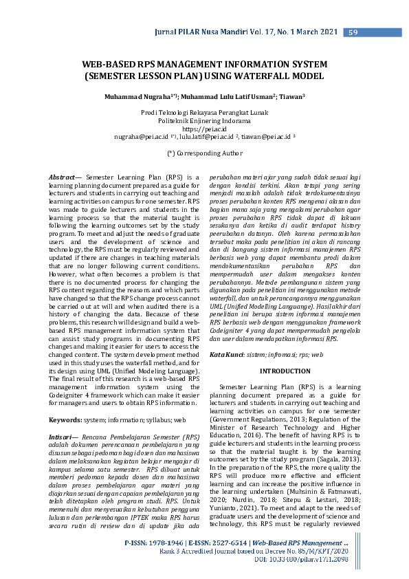 (PDF) Web-Based RPS Management Information System (Semester Lesson Plan ...