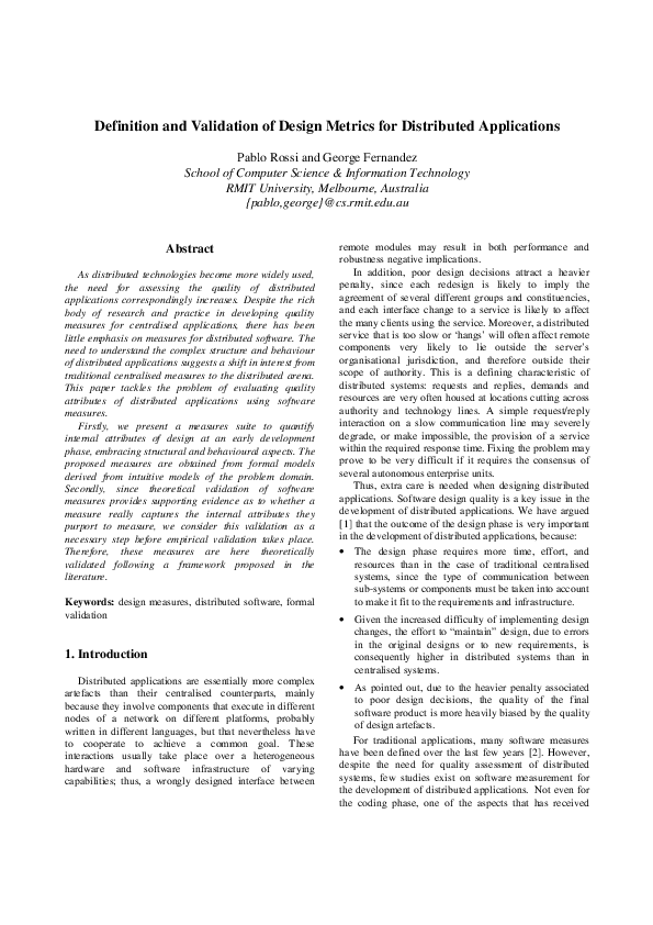 (PDF) Definition and Validation of Design Metrics for Distributed ...
