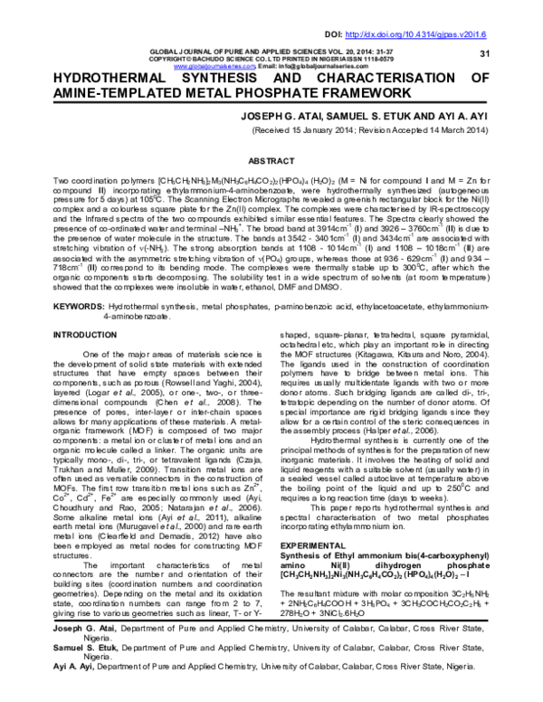 (PDF) Hydrothermal synthesis and characterisation of amine-templated ...