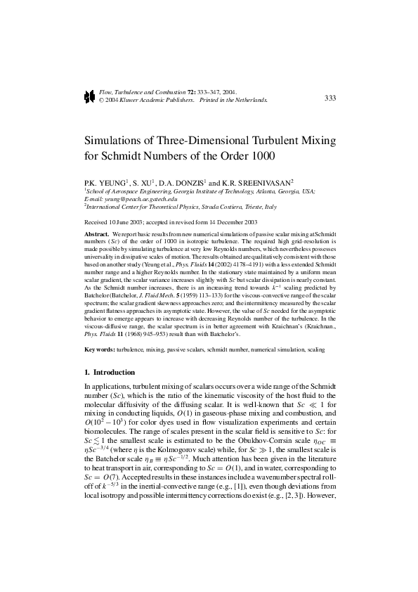 (PDF) Simulations of Three-Dimensional Turbulent Mixing for Schmidt ...