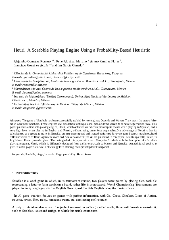 (PDF) Heuri: A scrabble© playing engine using a probability-based heuristic
