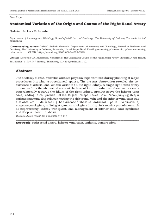 (PDF) Anatomical Variation of the Origin and Course of the Right Renal ...