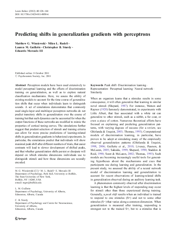 (PDF) Predicting shifts in generalization gradients with perceptrons